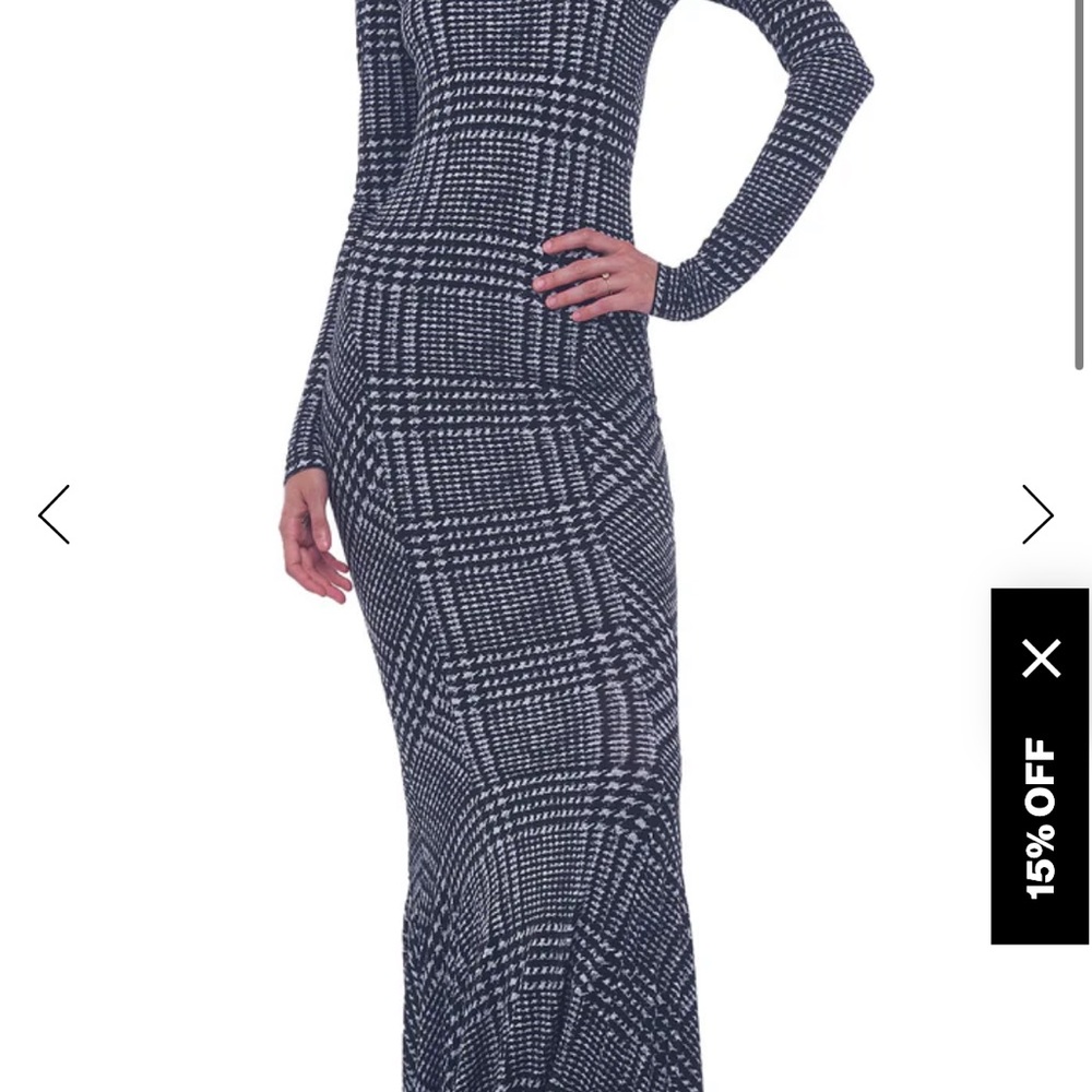 Norma Kamali Black and White Checkered Long Sleeve Dress